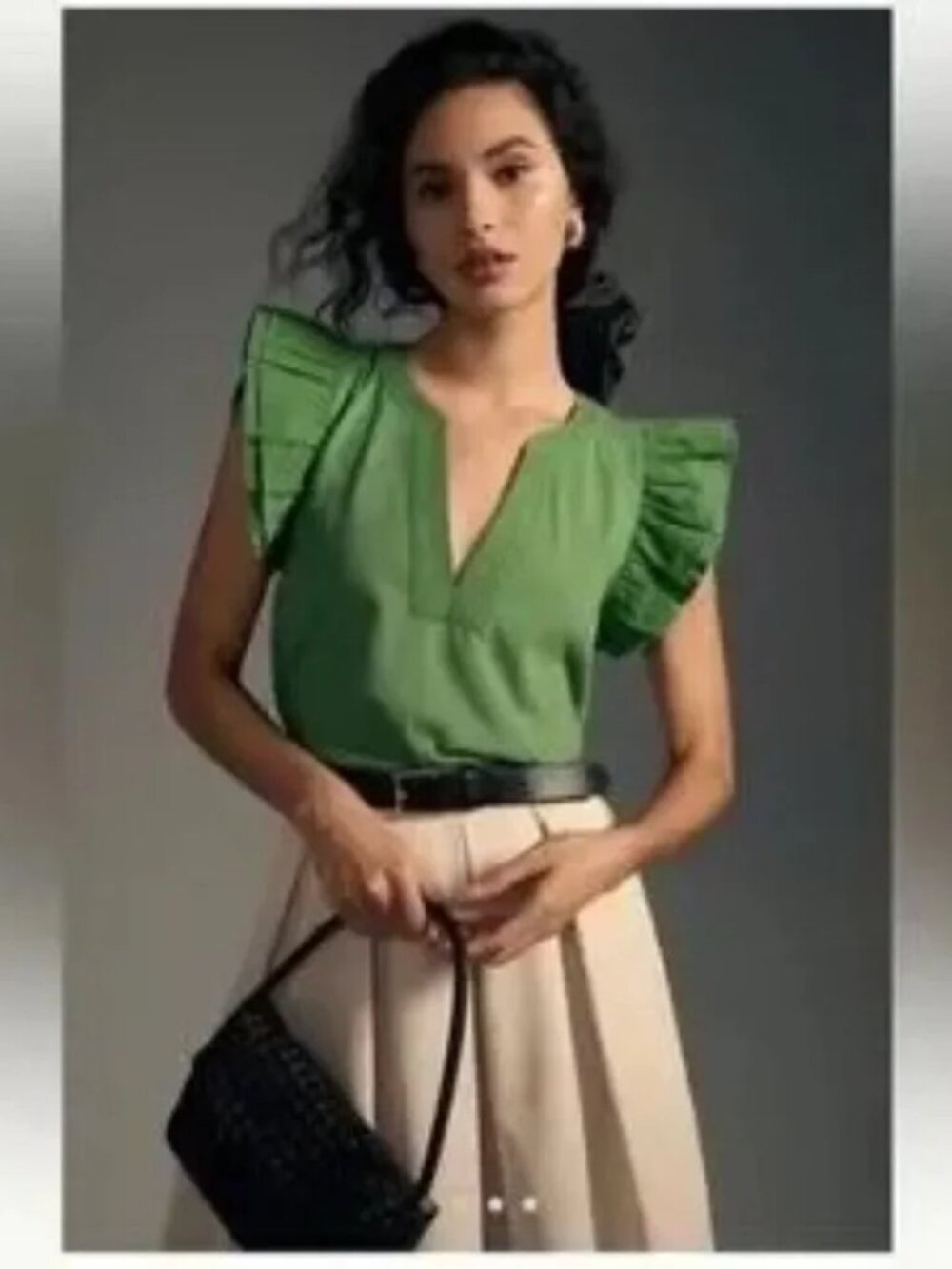 MAEVE ANTHROPOLOGIE RUFFLE SLEEVE GREEN TOP - Picture 4 of 11